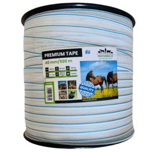 Taśma dla koni premium 4xm 500m biało niebieska pastuch