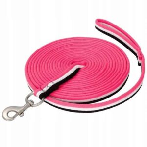 Lonża dla konia 8 m nylonowa różowo biało czarna