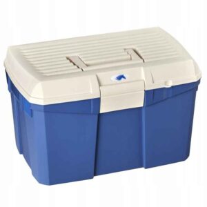 Skrzynka jeździecka na szczotki dla konia niebiesko-kremowa