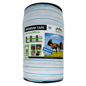 Taśma do pastucha elektrycznego PREMIUM 40 mm 200 m – biało-niebieska