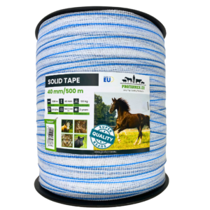 Taśma do pastucha elektrycznego SOLID 20 mm 500 m – biało-niebieska