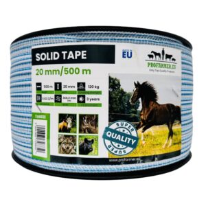 Taśma do pastucha elektrycznego SOLID 20 mm 500 m – biało-niebieska