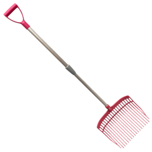 Różowe widły do sprzątania stajni