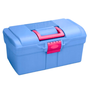 mała niebiesko różowa skrzynka na szczotki dla konia