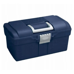 mała granatowa skrzynka jeździecka na szczotki dla konia