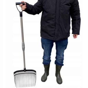 widły plastikowe z trzonkiem teleskopowym do sprzątania w stajni